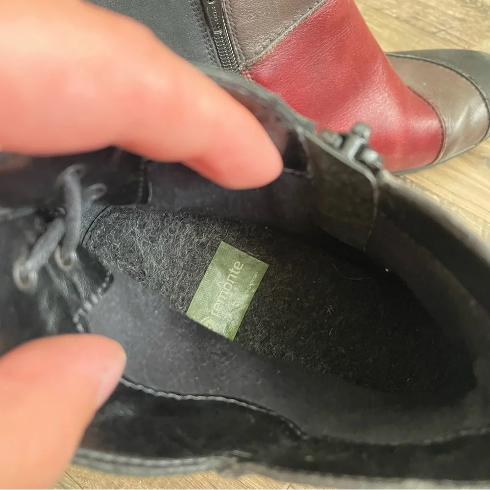 REMONTE Dorndorf Black Red Gray Leather Bow Back Ankle Boots - Picture 9 of 10